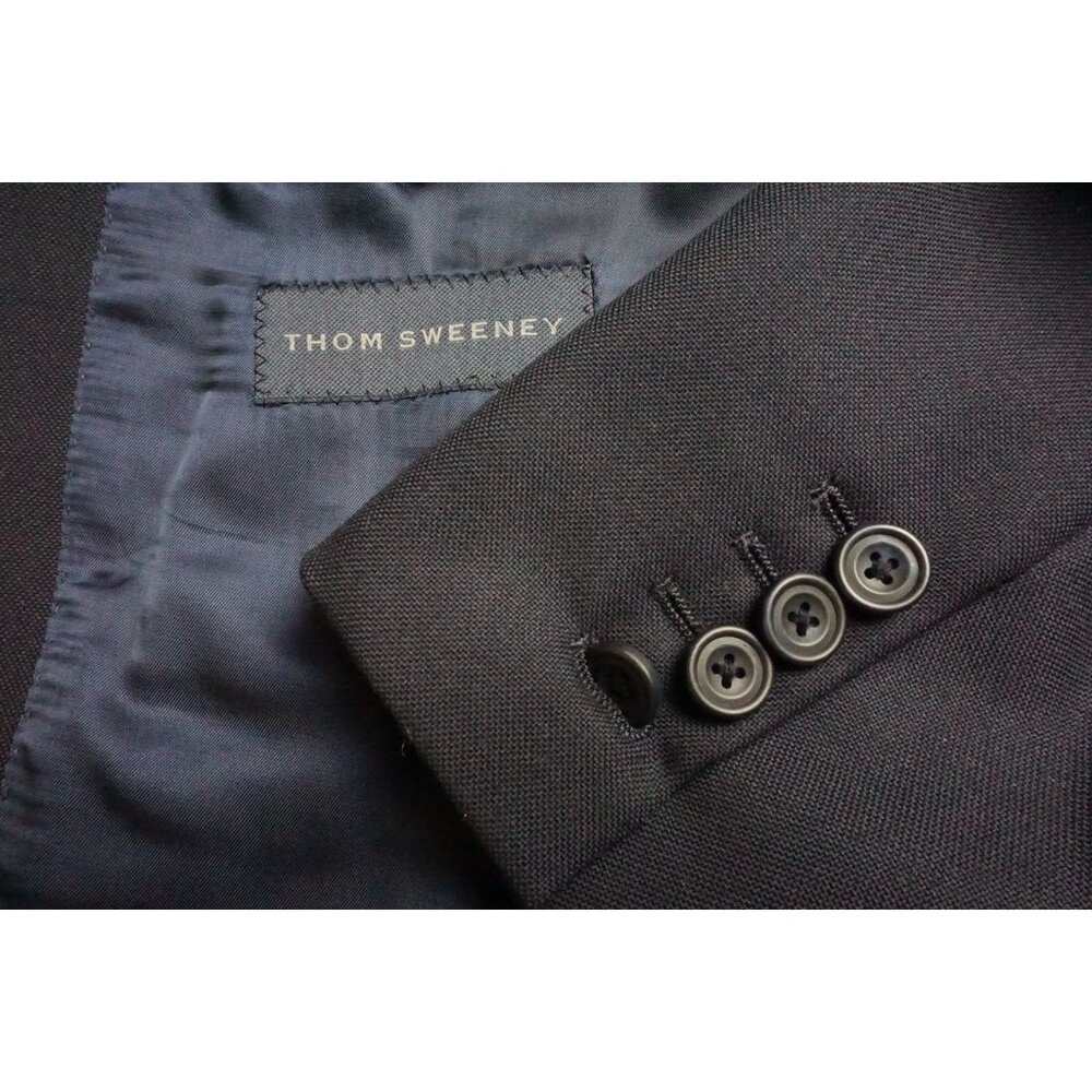 Thom Sweeney Dark Blue Woven 100% Wool 2 Pc Suit Jacket Pants Sz 34S